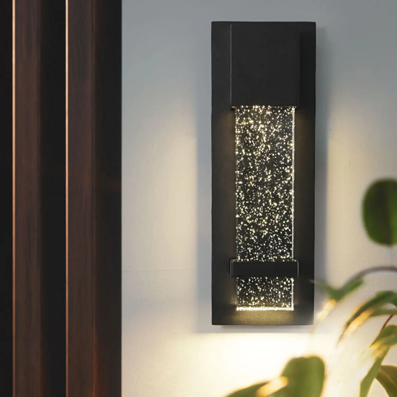 Modern Black Metal Starry Glass Outdoor LED Wall Light | homeyfad