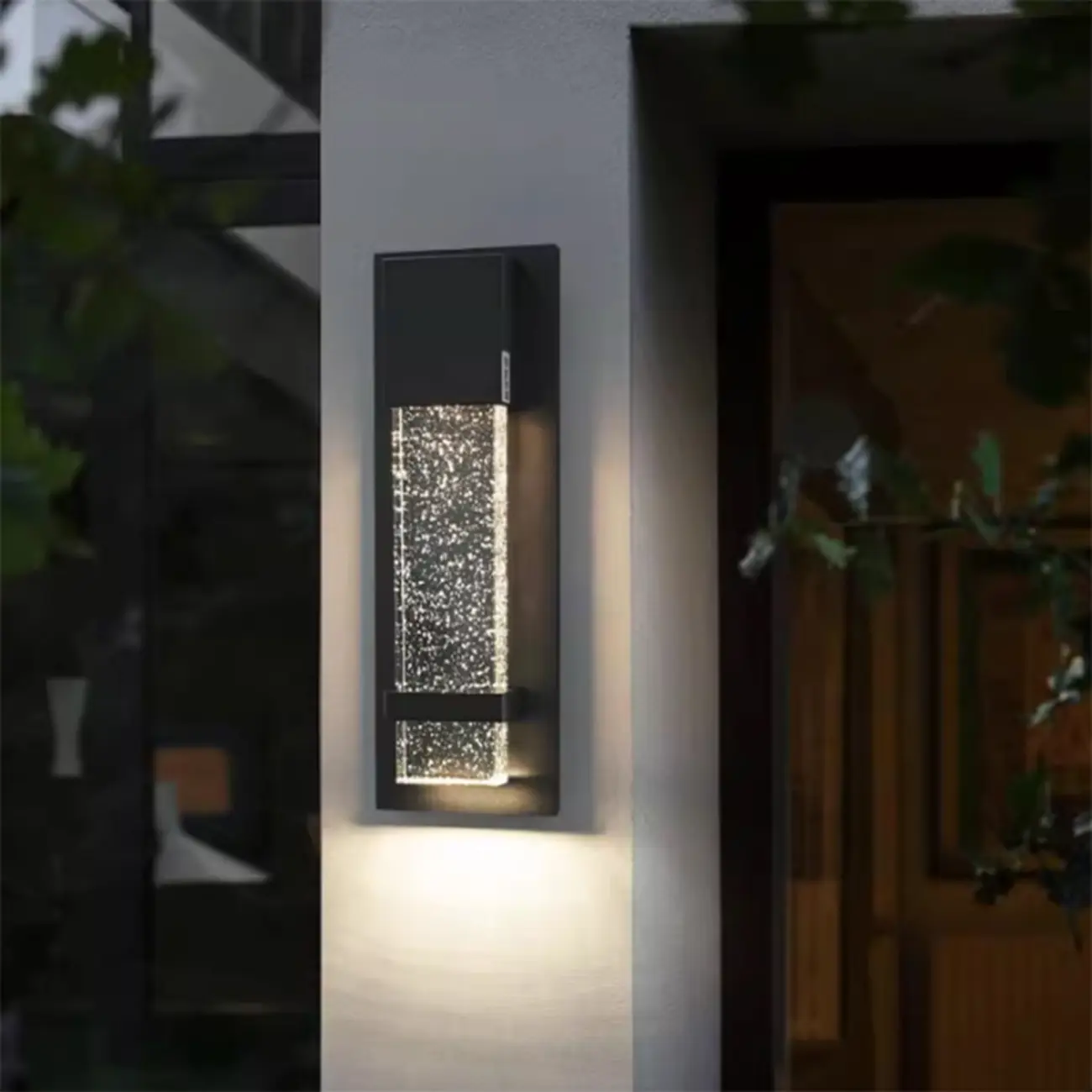 Modern Black Metal Starry Glass Outdoor LED Wall Light | homeyfad