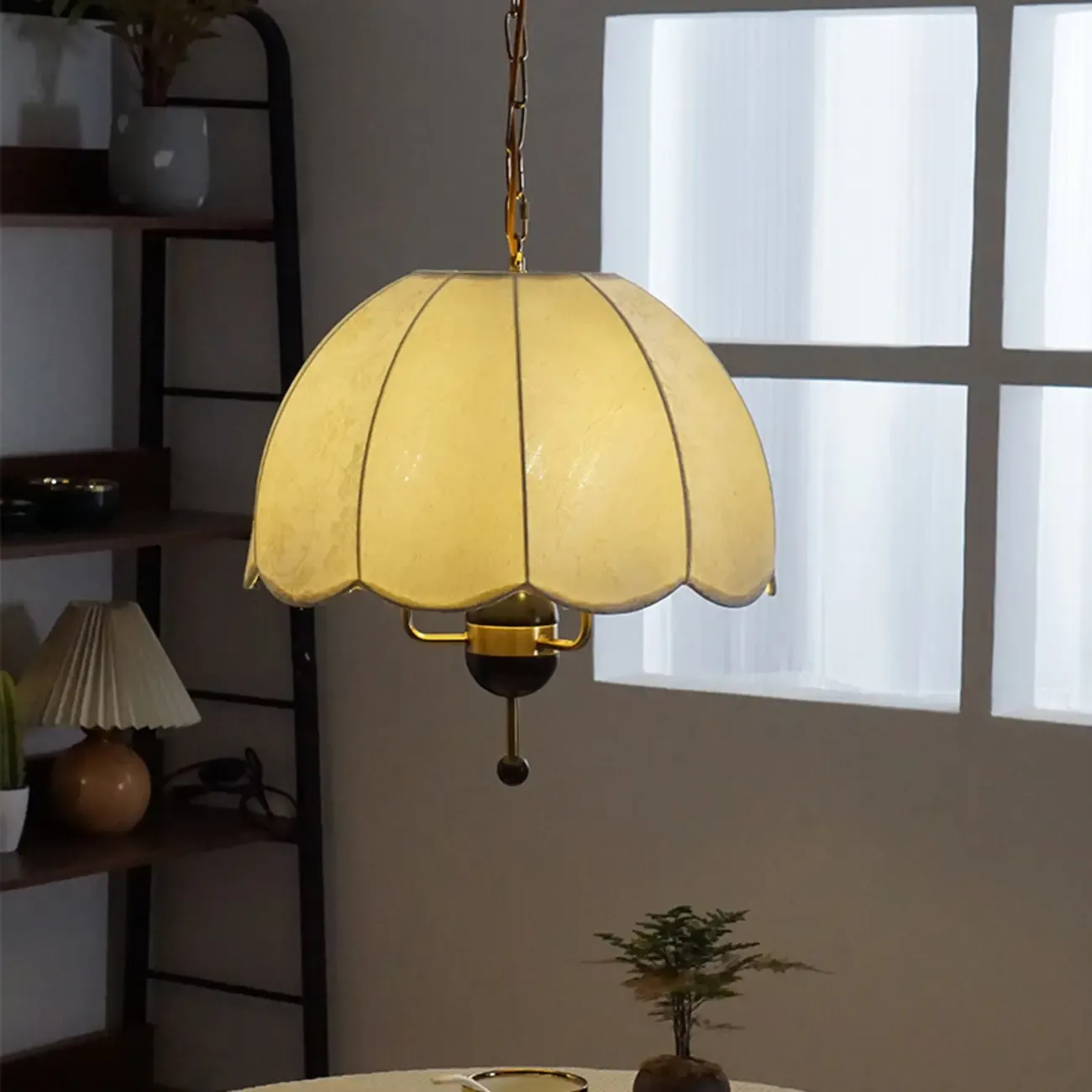 Gold Dome Fabric Elegant Vintage Chandelier Light Image - 1