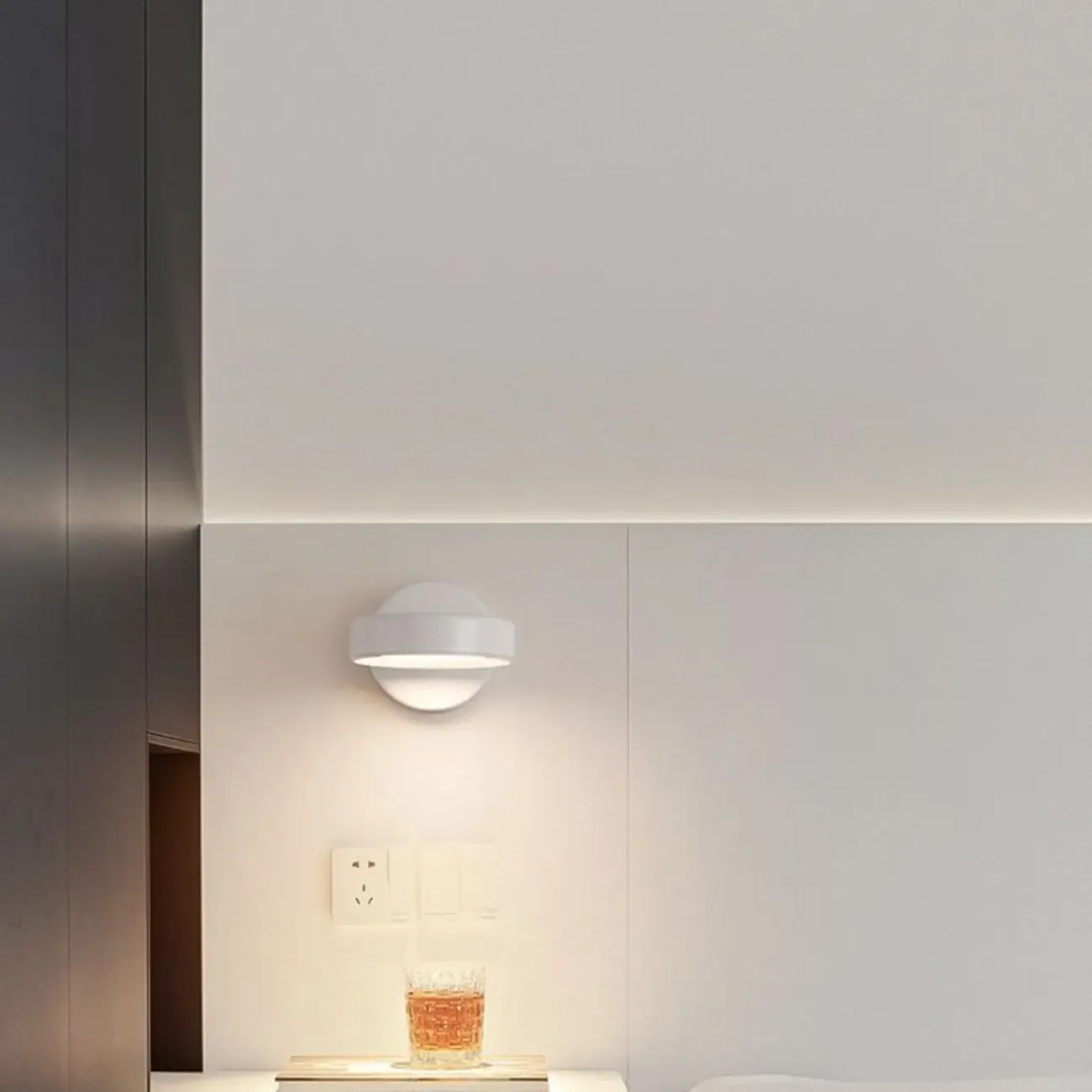 Modish 1-Light Alloy Indoor Wall Sconce with White Plastic Shade Image - 2