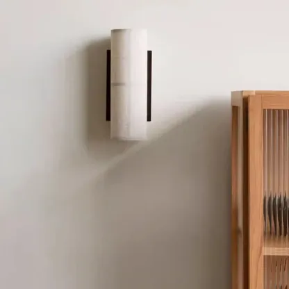 Modern Linen Beige Cylinder Wall Sconce with Switch Image - 4