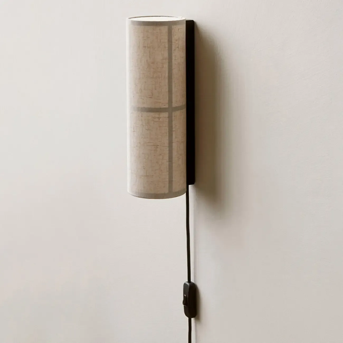 Modern Linen Beige Cylinder Wall Sconce with Switch Image - 8