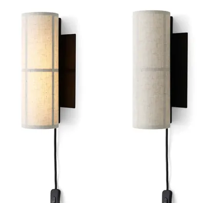 Modern Linen Beige Cylinder Wall Sconce with Switch Image - 10
