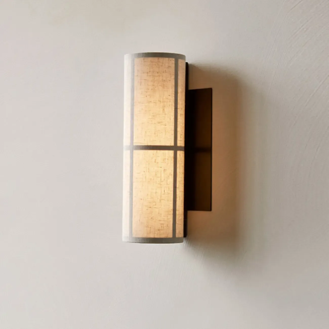 Modern Linen Beige Cylinder Wall Sconce with Switch Image - 5