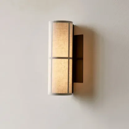 Modern Linen Beige Cylinder Wall Sconce with Switch Image - 5