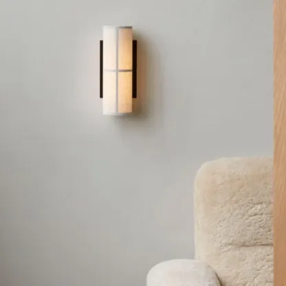 Modern Linen Beige Cylinder Wall Sconce with Switch Image - 6