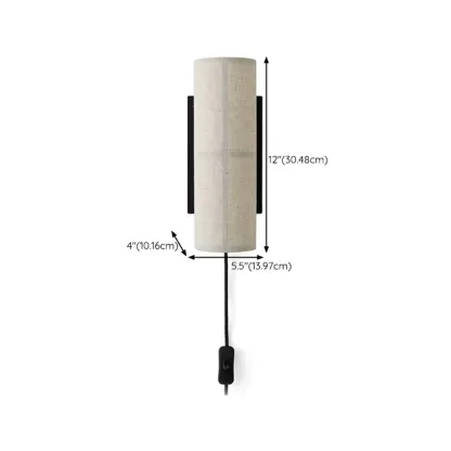 Modern Linen Beige Cylinder Wall Sconce with Switch Image - 13