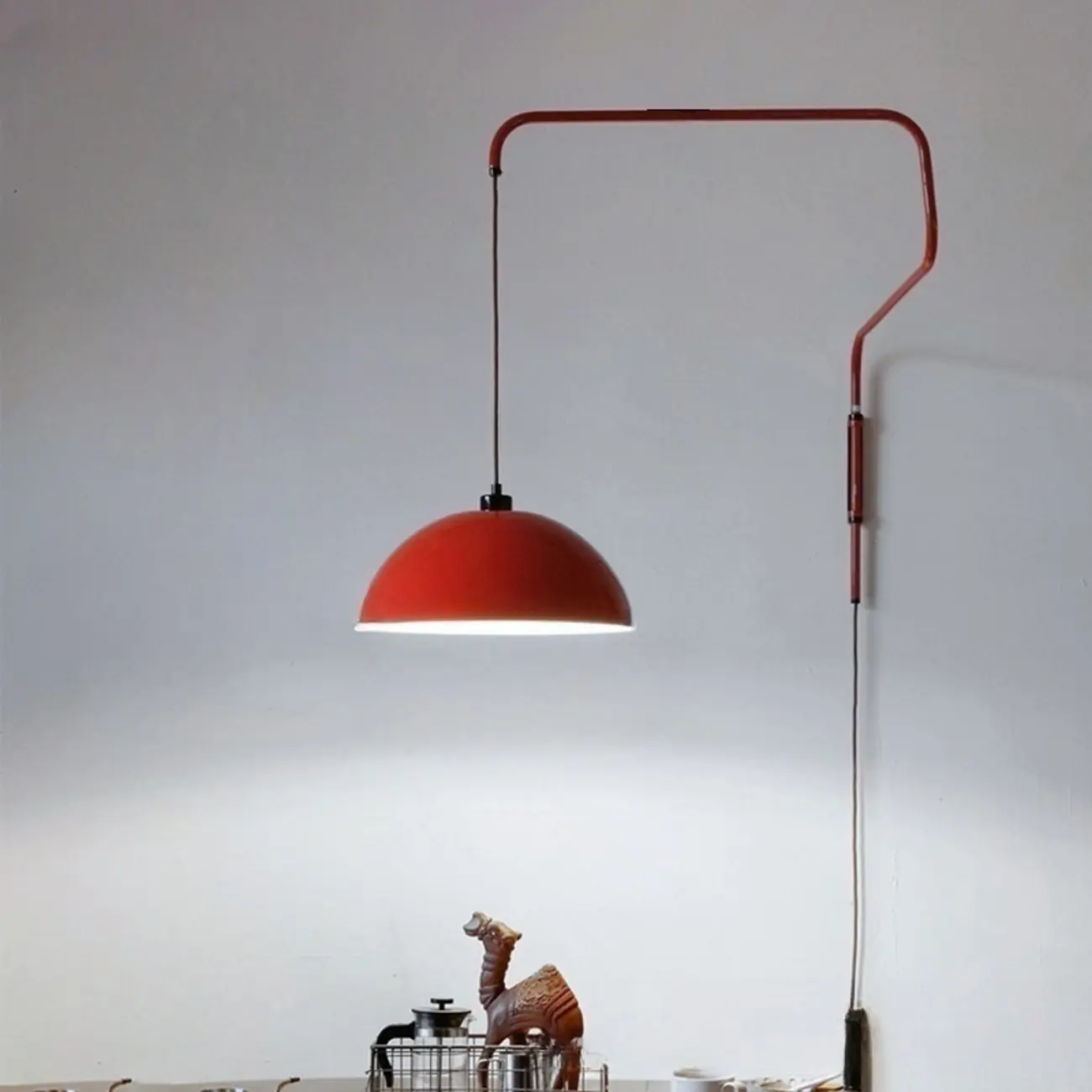 Red and White Plug-In Dome Swing Arm Wall Light Image - 7 | homeyfad