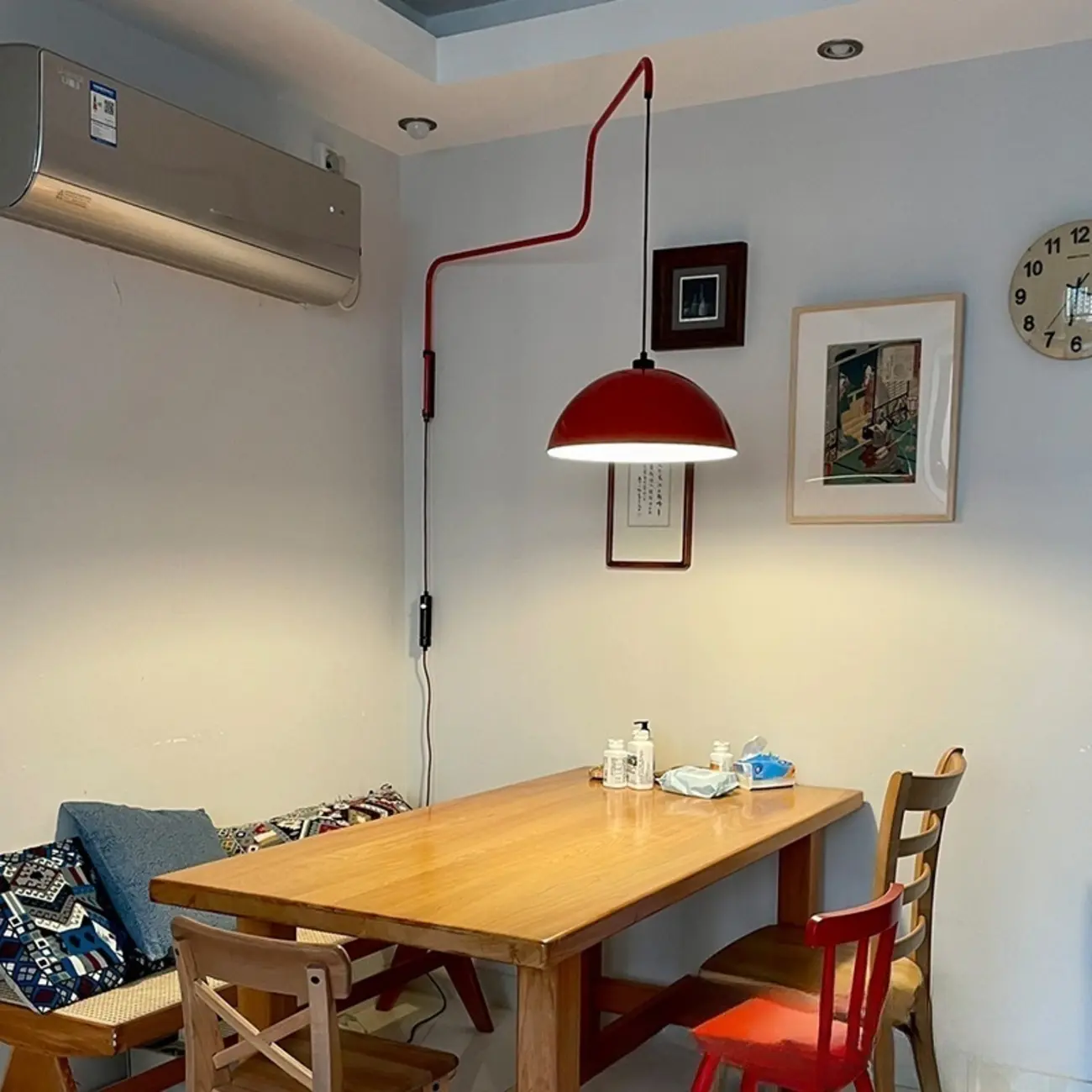 Red and White Plug-In Dome Swing Arm Wall Light Image - 2 | homeyfad