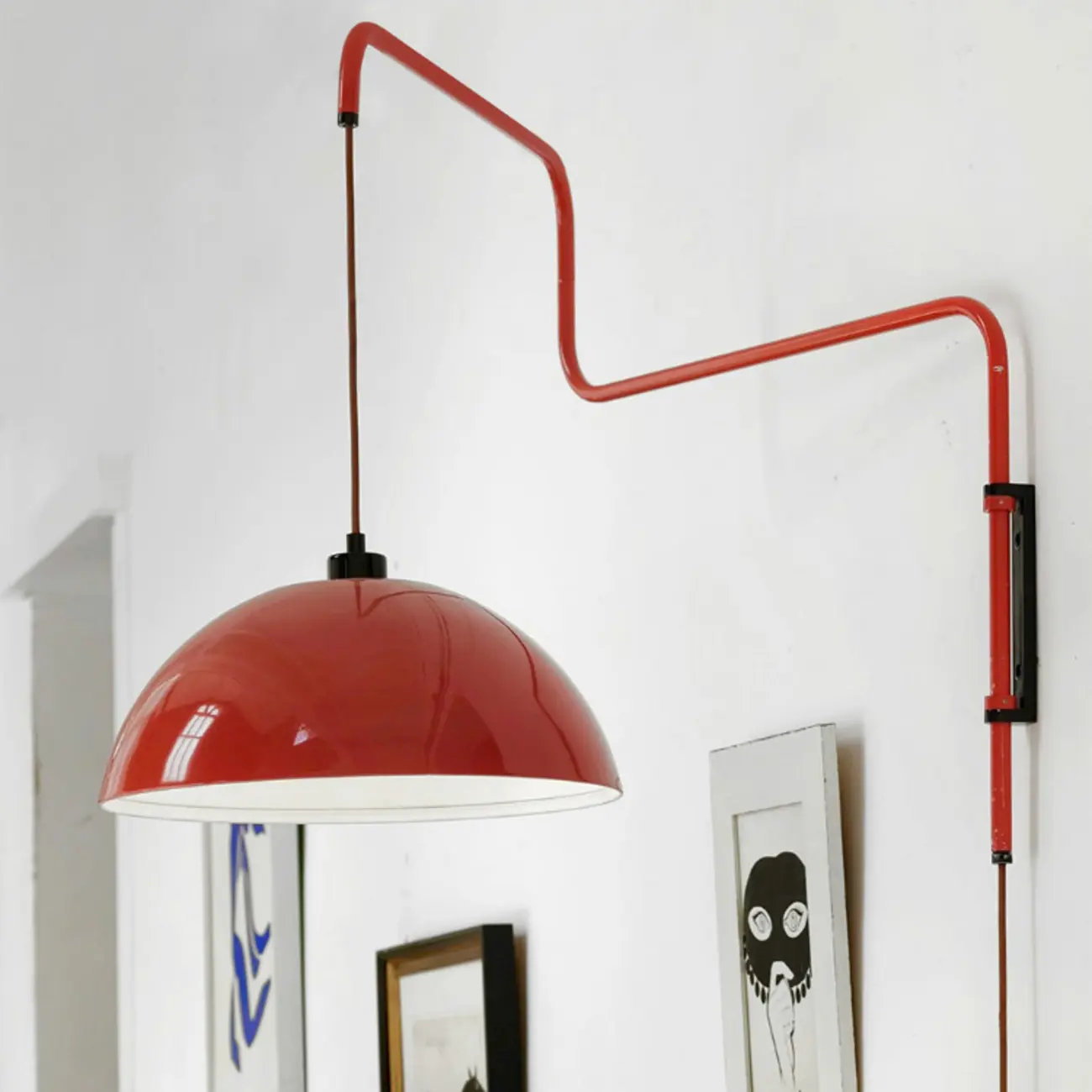 Red and White Plug-In Dome Swing Arm Wall Light Image - 6 | homeyfad
