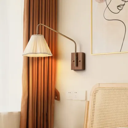 Modern Living Room Wall Light with Pleated Fabric Shade