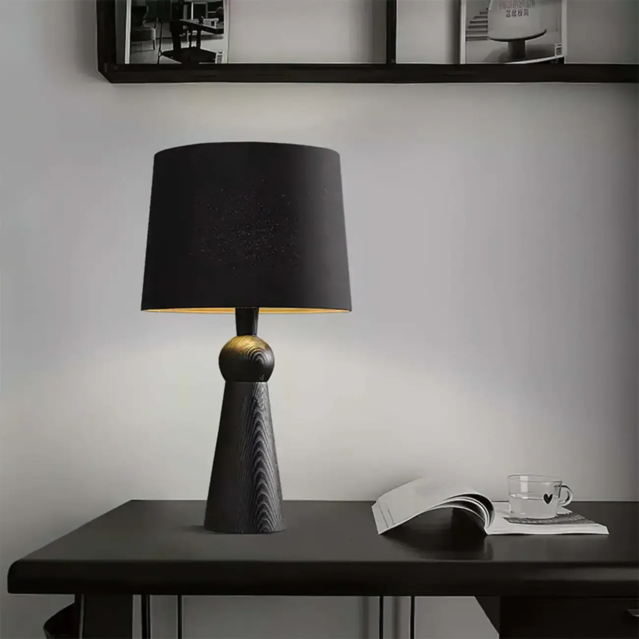Contemporary Wood Tapered Base Table Lamp With Linen Shade Image - 6