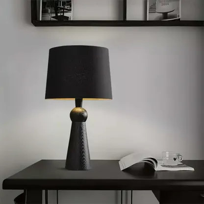 Contemporary Wood Tapered Base Table Lamp With Linen Shade Image - 6