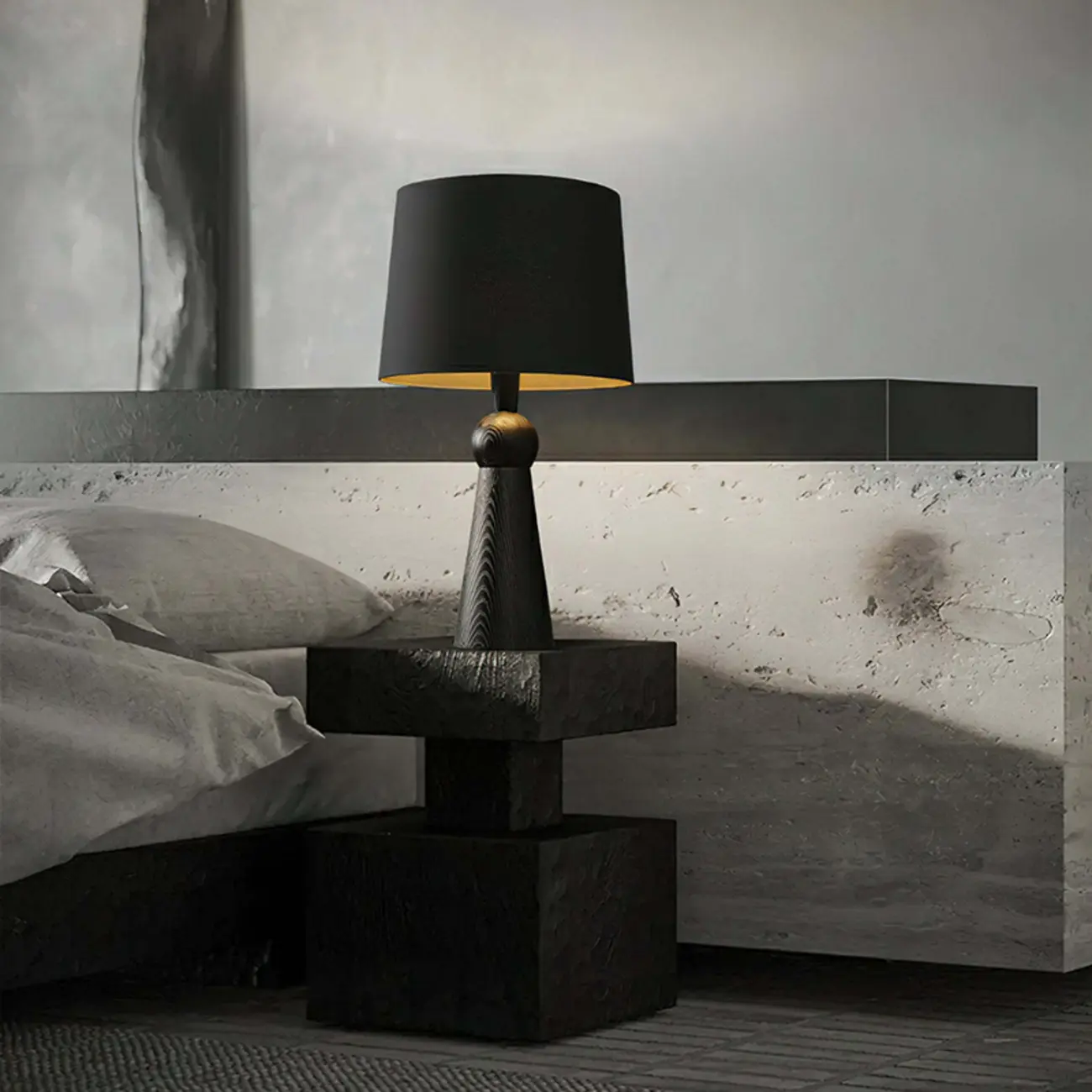 Contemporary Wood Tapered Base Table Lamp With Linen Shade Image - 3 | homeyfad