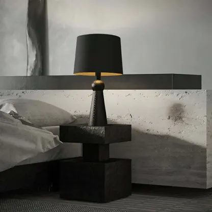 Contemporary Wood Tapered Base Table Lamp With Linen Shade Image - 3