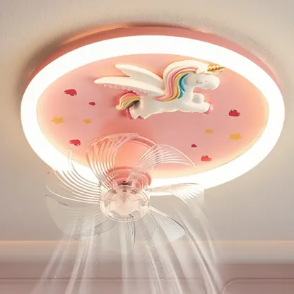 Modern Kids Pink Ceiling Fan with LED Unicorn Design Image - 2