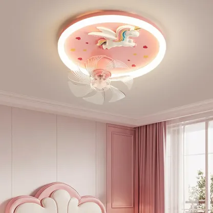 Modern Kids Pink Ceiling Fan with LED Unicorn Design Image - 1