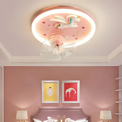 Modern Kids Pink Ceiling Fan with LED Unicorn Design Image - 3
