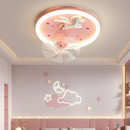 Modern Kids Pink Ceiling Fan with LED Unicorn Design Image - 4