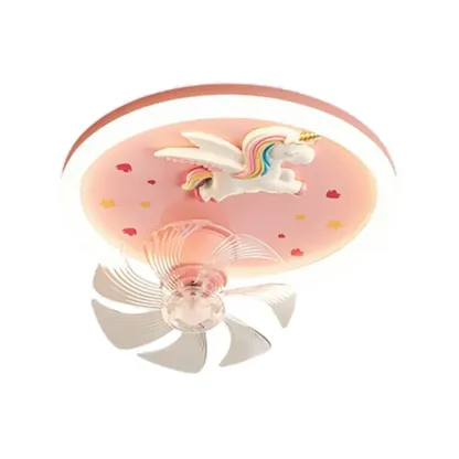 Modern Kids Pink Ceiling Fan with LED Unicorn Design Image - 5