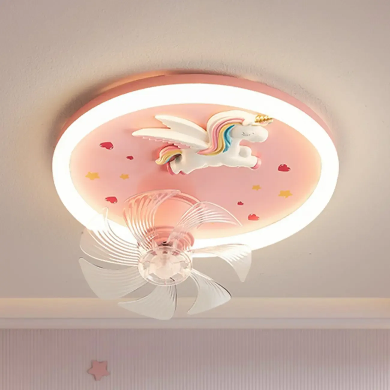 Modern Kids Pink Ceiling Fan with LED Unicorn Design Image - 6