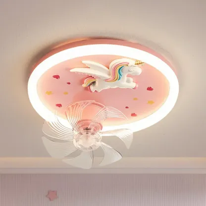 Modern Kids Pink Ceiling Fan with LED Unicorn Design Image - 6