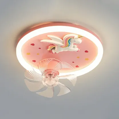 Modern Kids Pink Ceiling Fan with LED Unicorn Design Image - 10