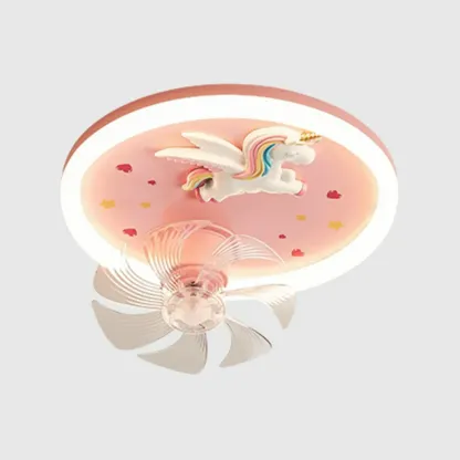 Modern Kids Pink Ceiling Fan with LED Unicorn Design Image - 11