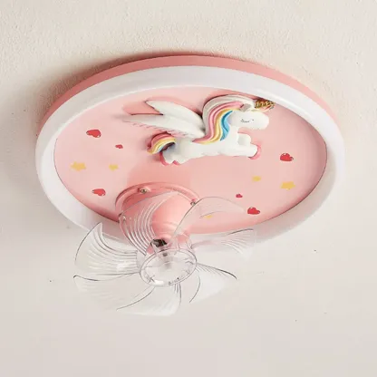 Modern Kids Pink Ceiling Fan with LED Unicorn Design Image - 12