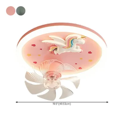 Modern Kids Pink Ceiling Fan with LED Unicorn Design #size