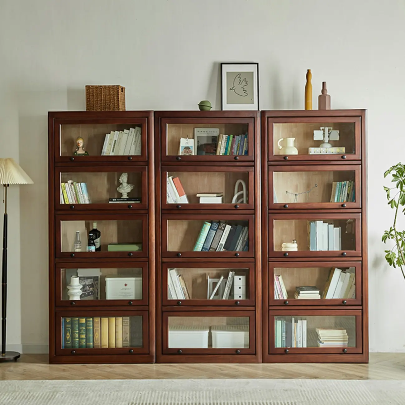 Classic Brown Wooden Flipped Glass Storage Cabinet Image - 2 | homeyfad