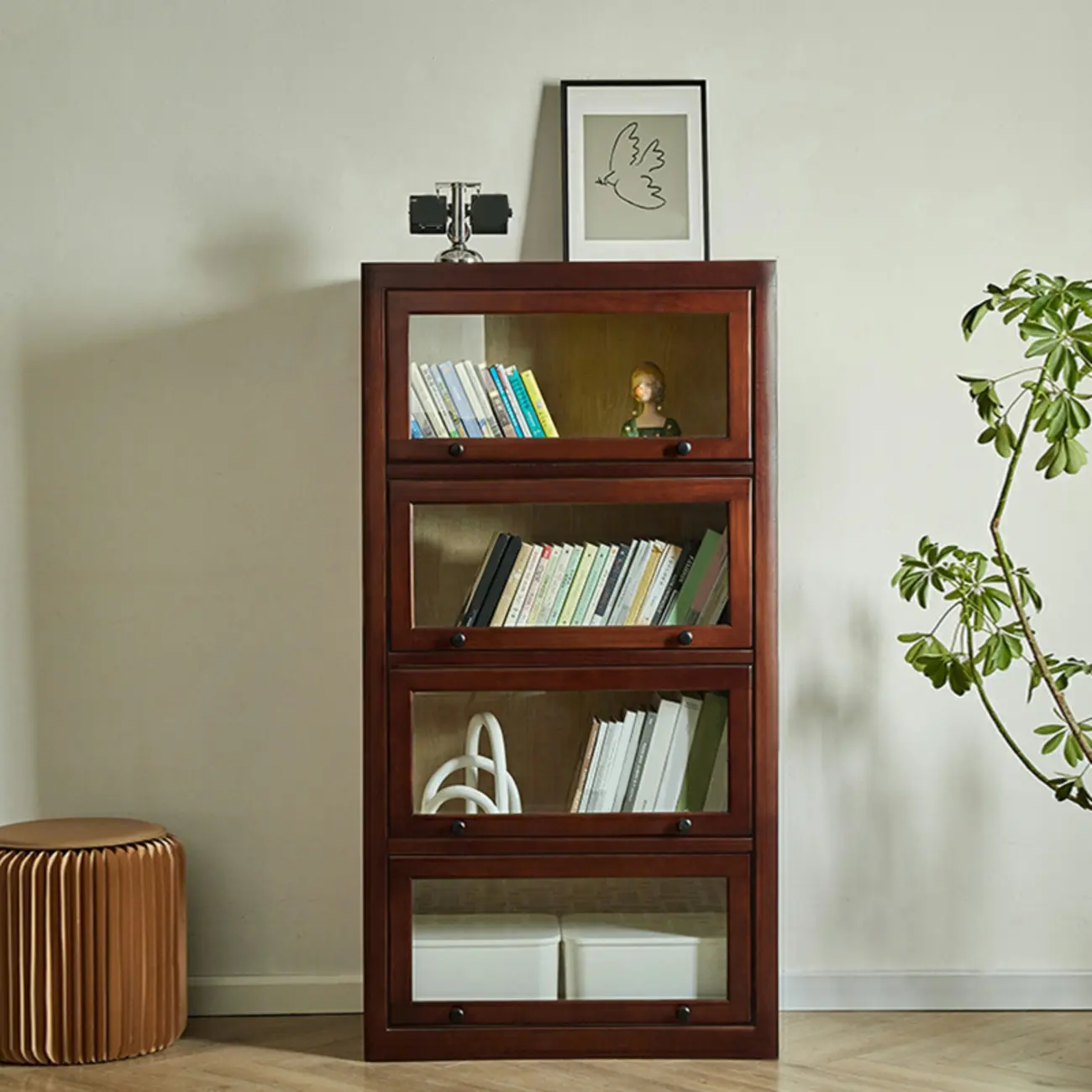 Classic Brown Wooden Flipped Glass Storage Cabinet Image - 3 | homeyfad