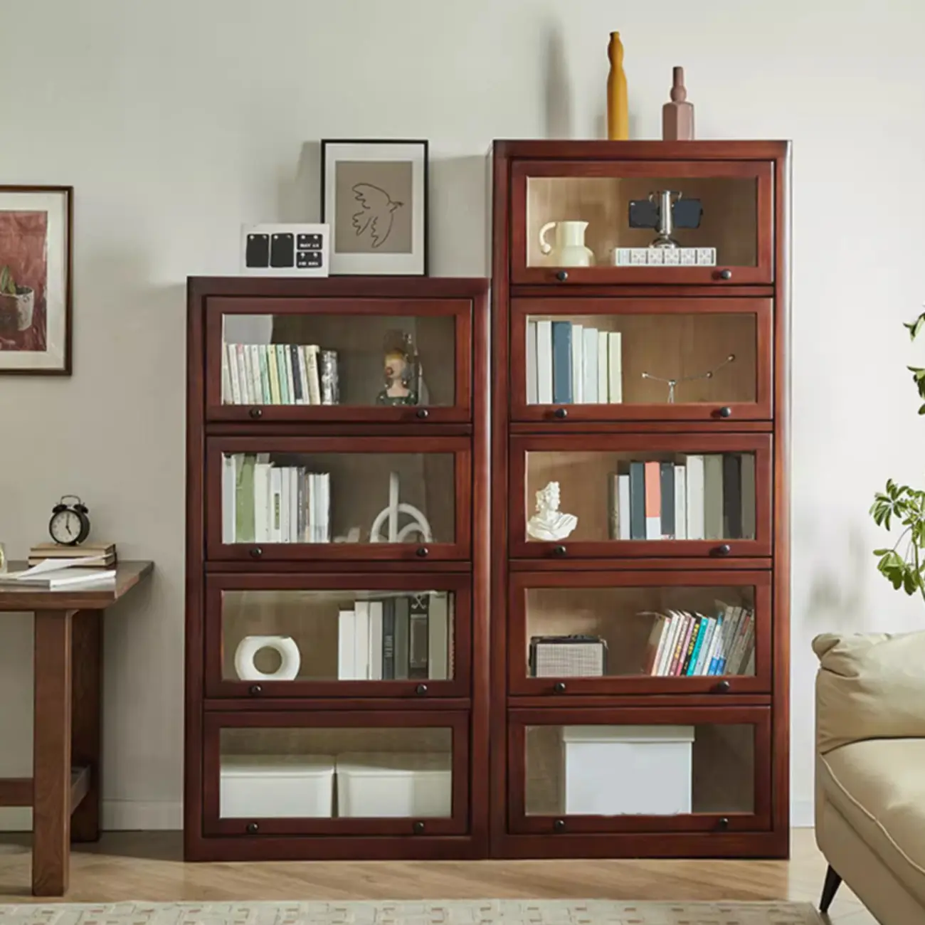 Classic Brown Wooden Flipped Glass Storage Cabinet Image - 4 | homeyfad