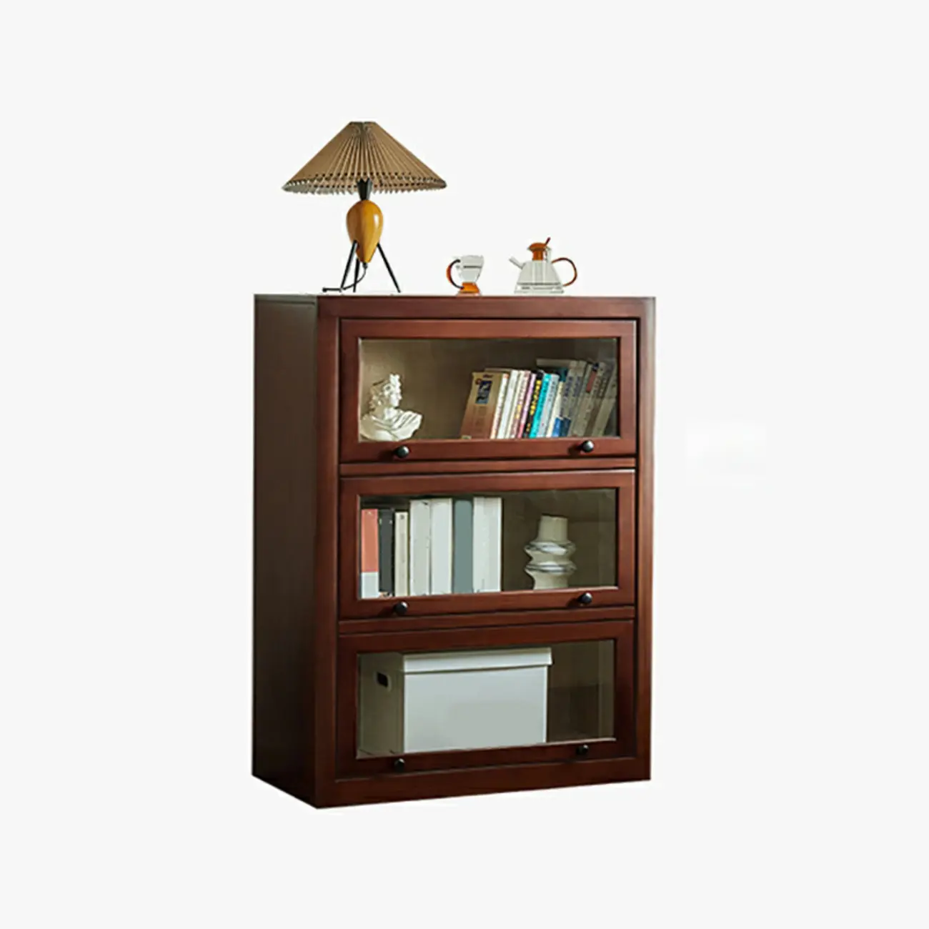 Classic Brown Wooden Flipped Glass Storage Cabinet Image - 9 | homeyfad