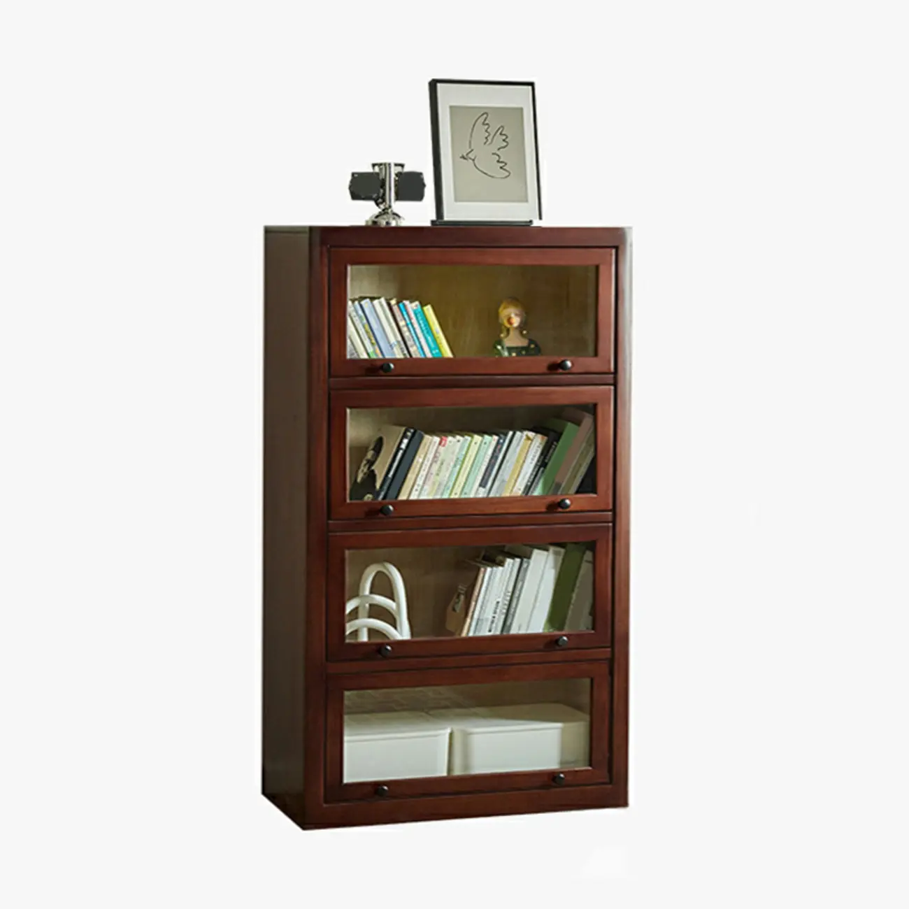 Classic Brown Wooden Flipped Glass Storage Cabinet Image - 10 | homeyfad