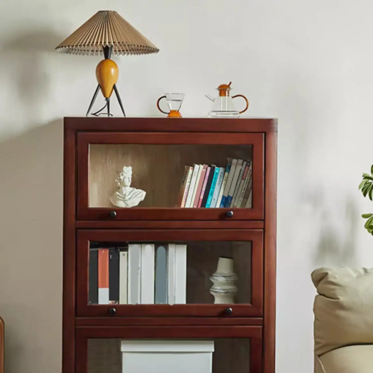 Classic Brown Wooden Flipped Glass Storage Cabinet Image - 12 | homeyfad