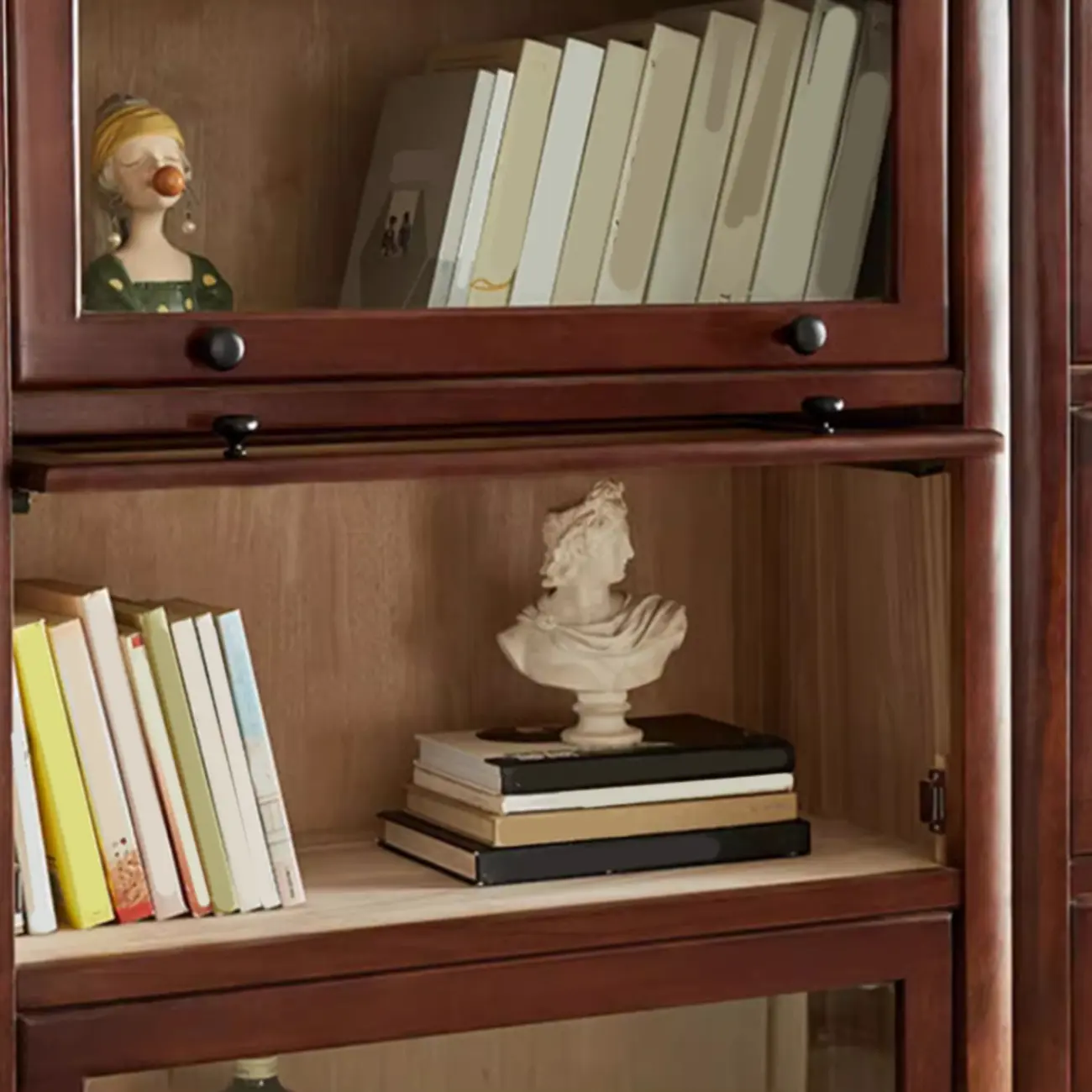 Classic Brown Wooden Flipped Glass Storage Cabinet Image - 13 | homeyfad