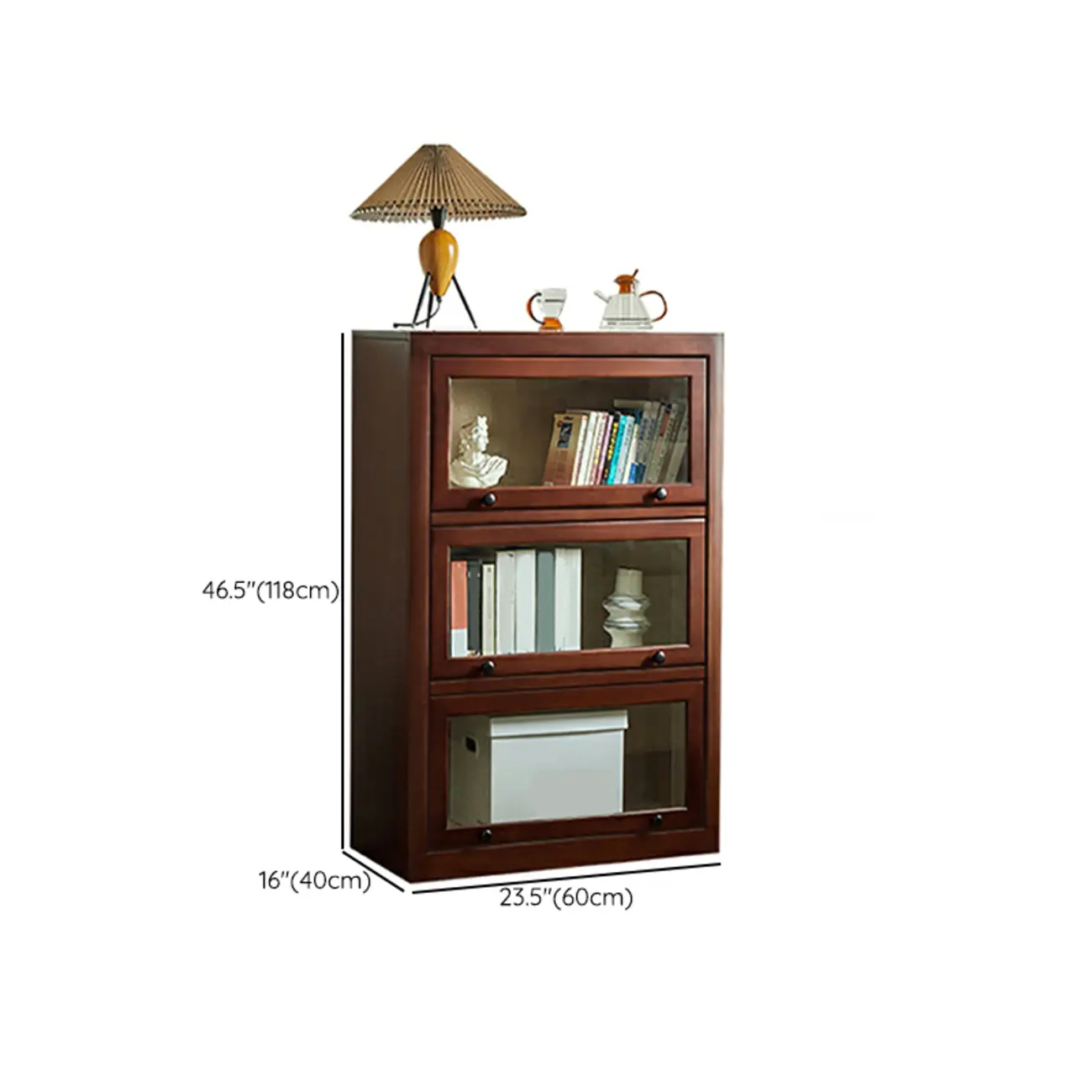 Classic Brown Wooden Flipped Glass Storage Cabinet #size | homeyfad