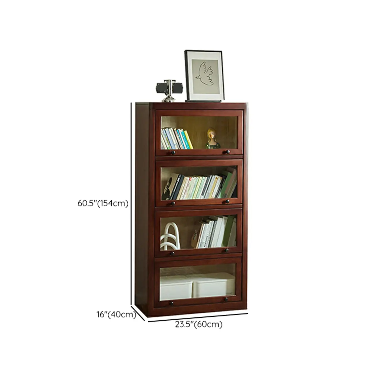 Classic Brown Wooden Flipped Glass Storage Cabinet Image - 17 | homeyfad