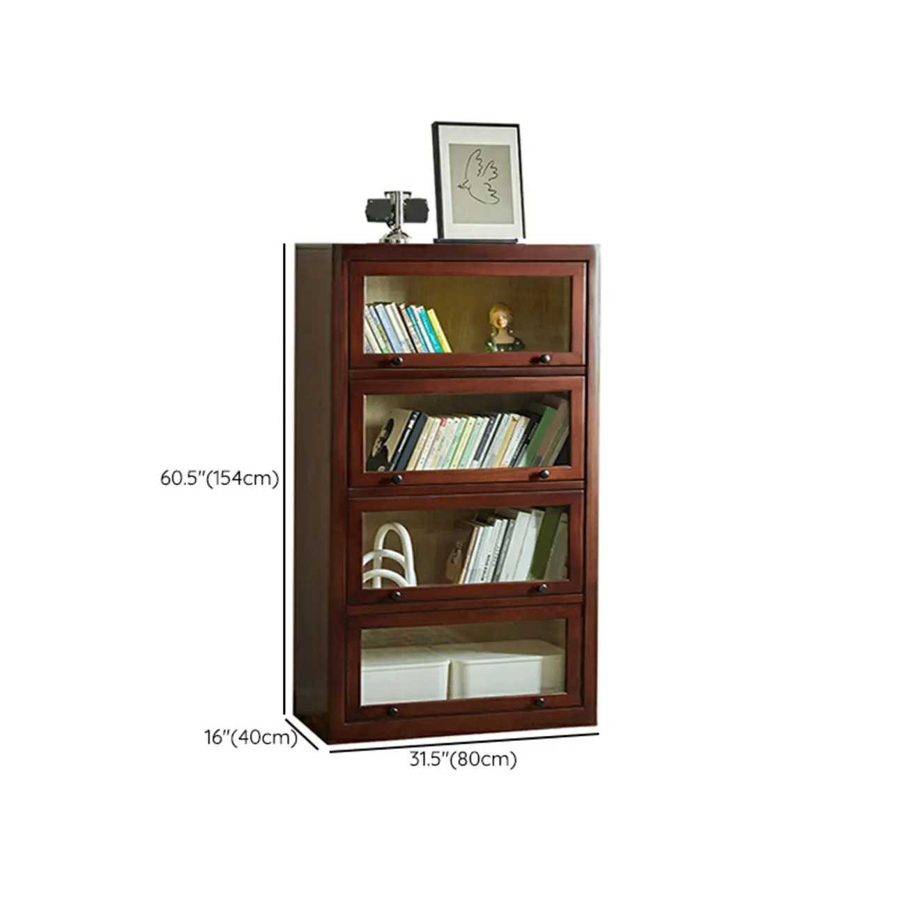 Classic Brown Wooden Flipped Glass Storage Cabinet Image - 18 | homeyfad