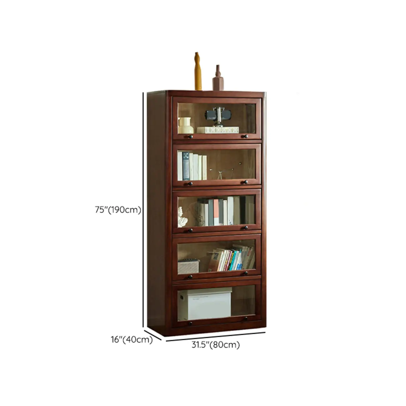 Classic Brown Wooden Flipped Glass Storage Cabinet Image - 20 | homeyfad