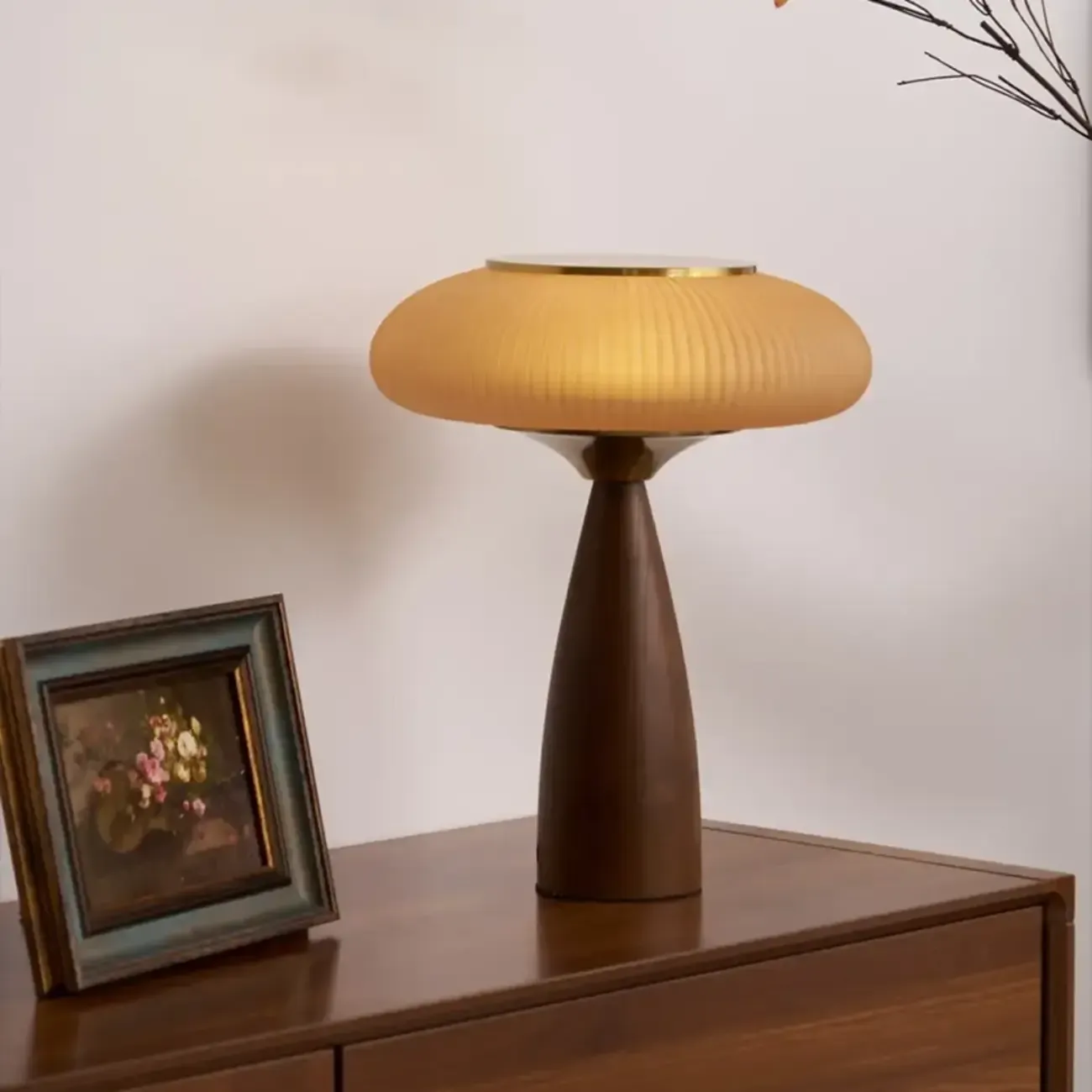Mid Century Modern Wood Base Post Cap Table Lamp Image - 4