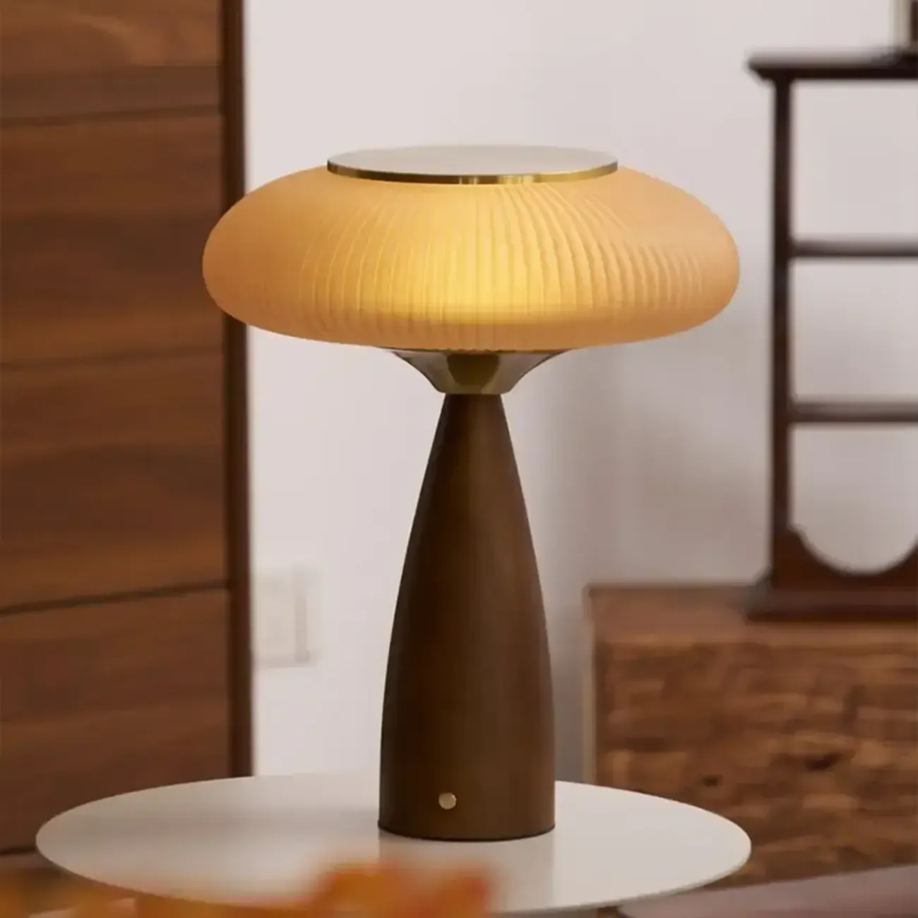 Mid Century Modern Wood Base Post Cap Table Lamp Image - 5