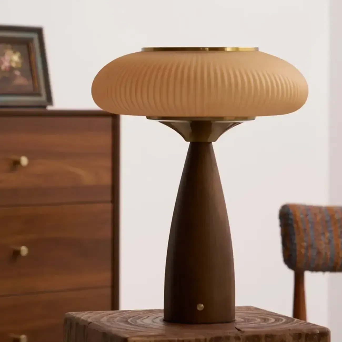 Mid Century Modern Wood Base Post Cap Table Lamp Image - 7