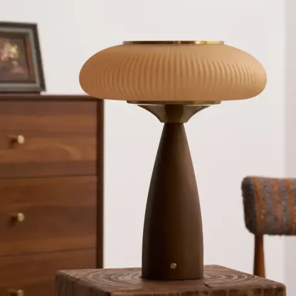 Mid Century Modern Wood Base Post Cap Table Lamp Image - 7