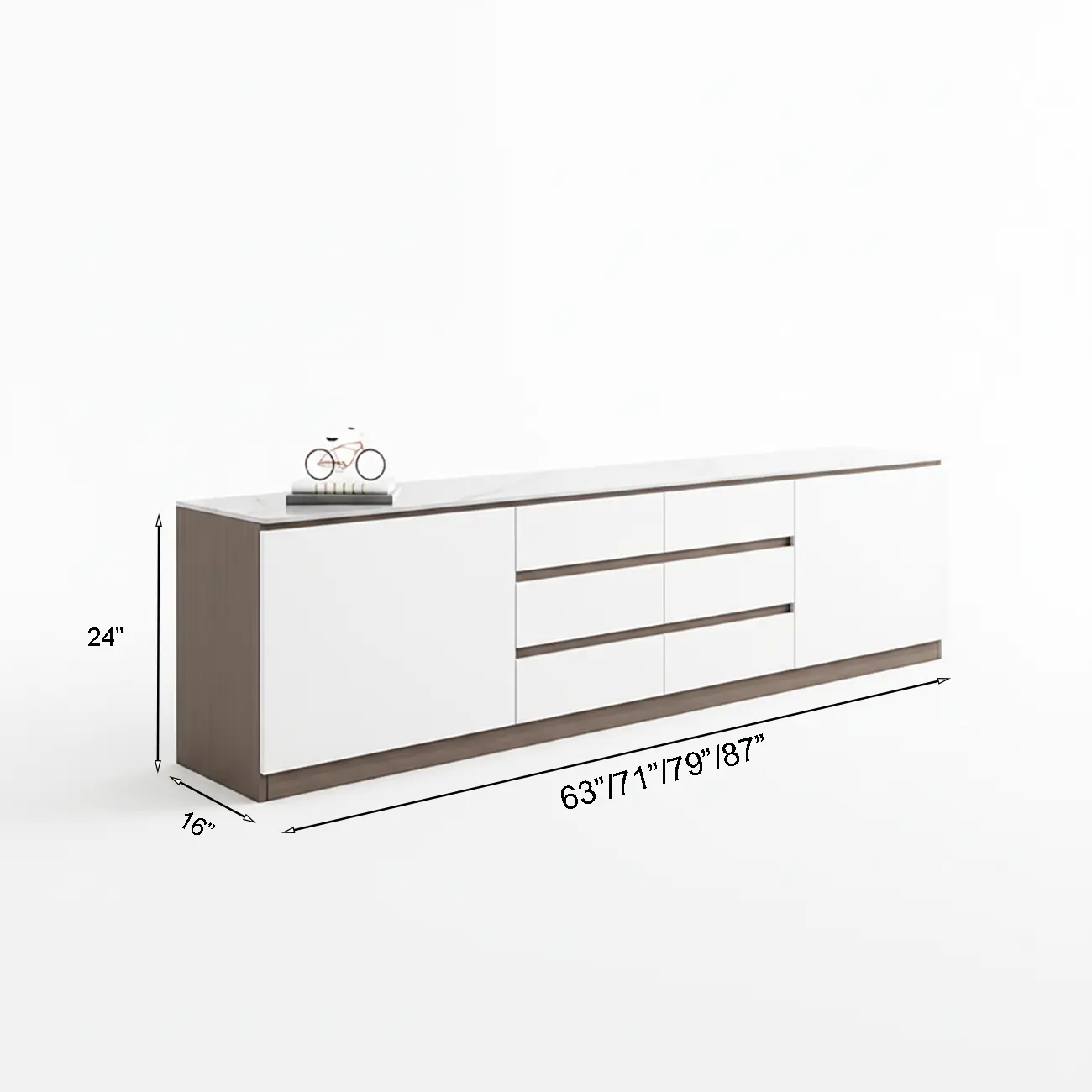 Modern Long White Wood TV Stand with Drawers Image - 6 | homeyfad