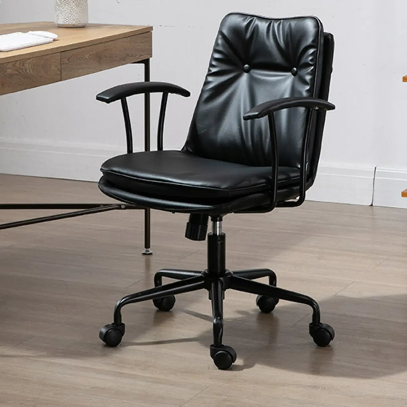 Modern Army Green Leather Adjustable Swivel Office Chair Image - 4 | homeyfad