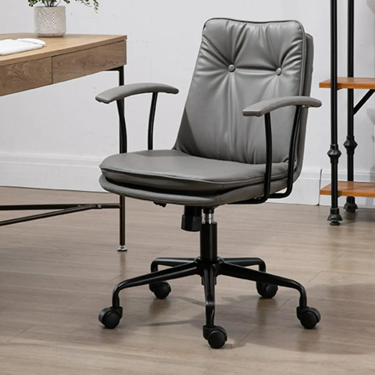 Modern Army Green Leather Adjustable Swivel Office Chair Image - 11 | homeyfad