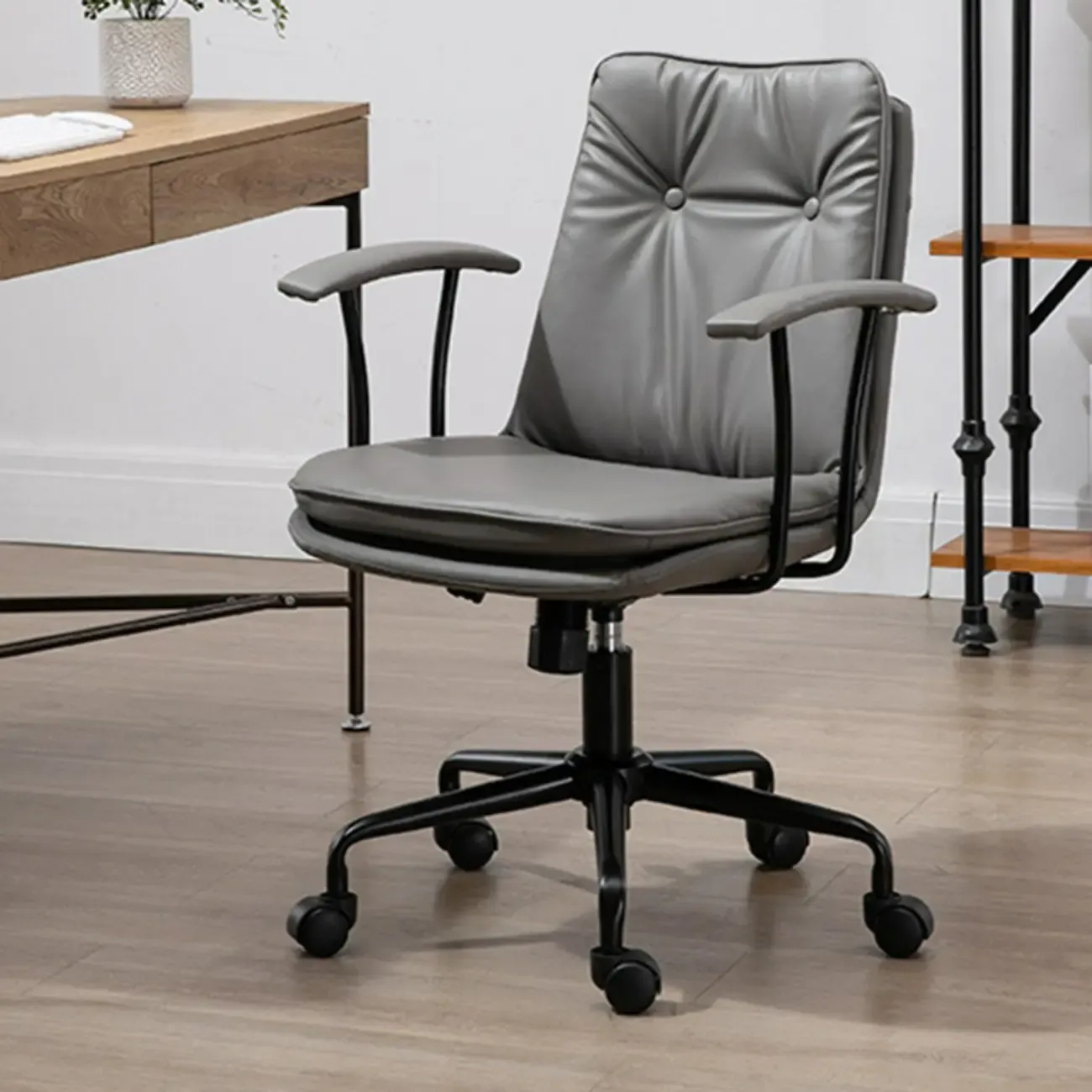 Modern Army Green Leather Adjustable Swivel Office Chair Image - 11