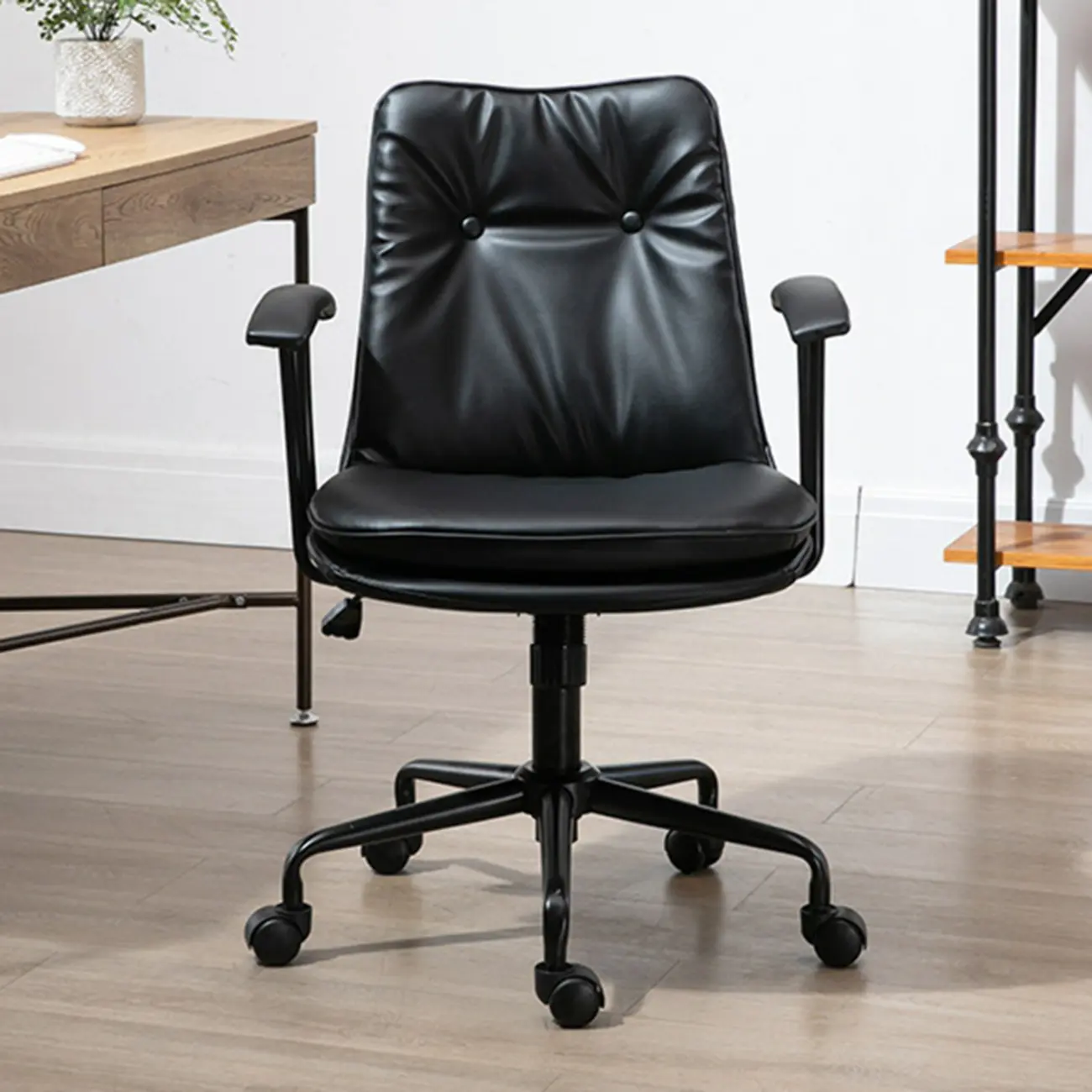 Modern Army Green Leather Adjustable Swivel Office Chair Image - 2 | homeyfad